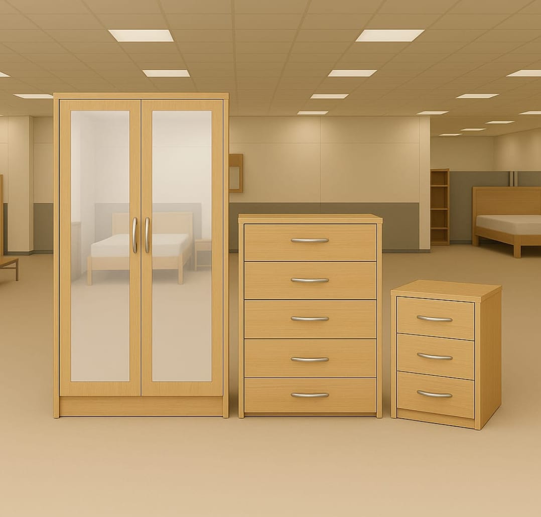 3-Piece Bedroom Furniture Set – Wardrobe + Chest & Bedside | UK Furniture Vally