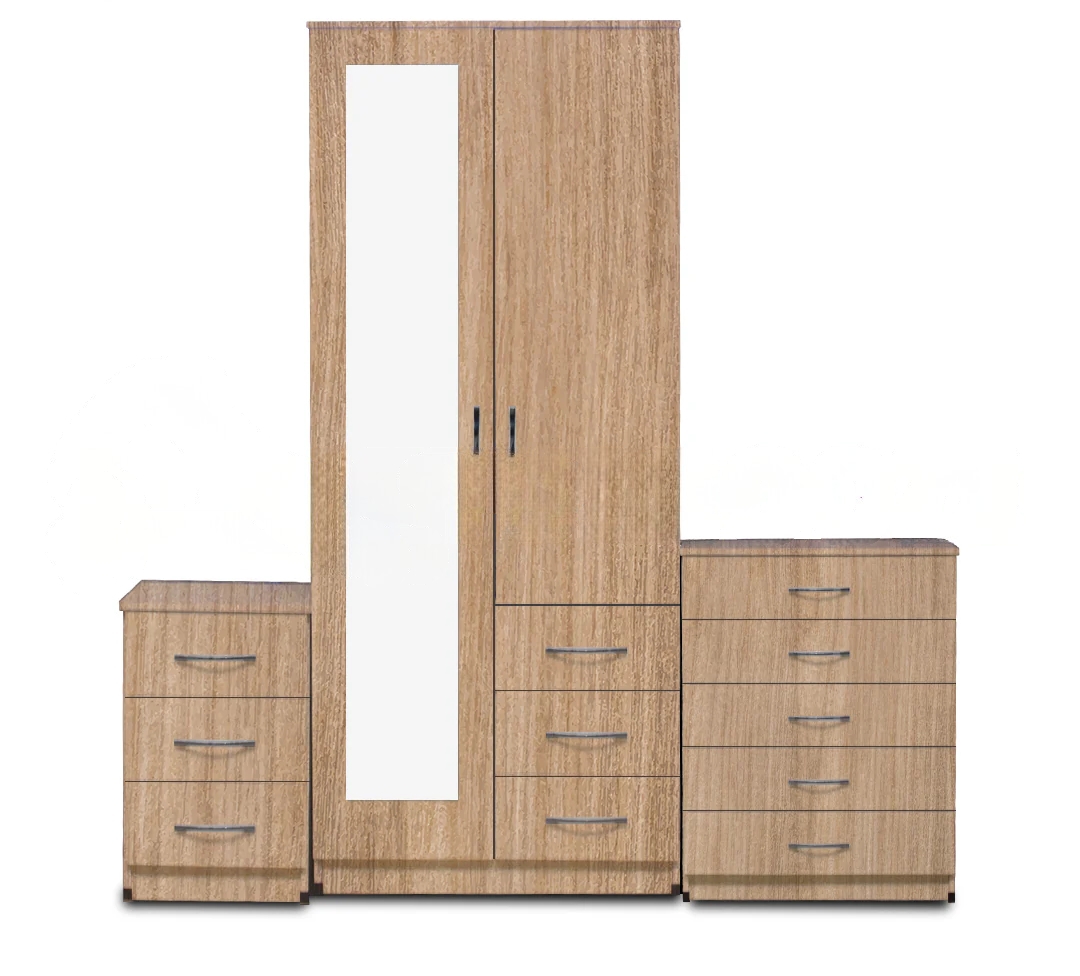 Premium 3-Piece 2-Door Wardrobe Bedroom Set – Wardrobe + Chest & Bedside | UK Fitted Furniture