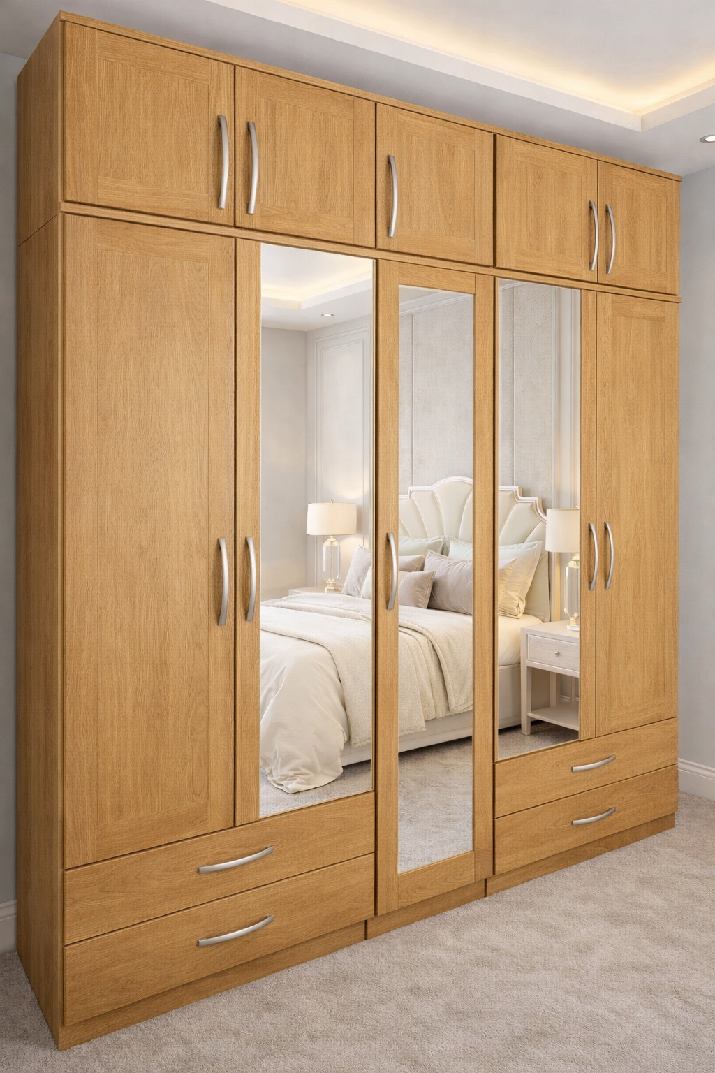 5 Door Wardrobe with Top Boxes and Mirrors – Modern Bedroom Storage