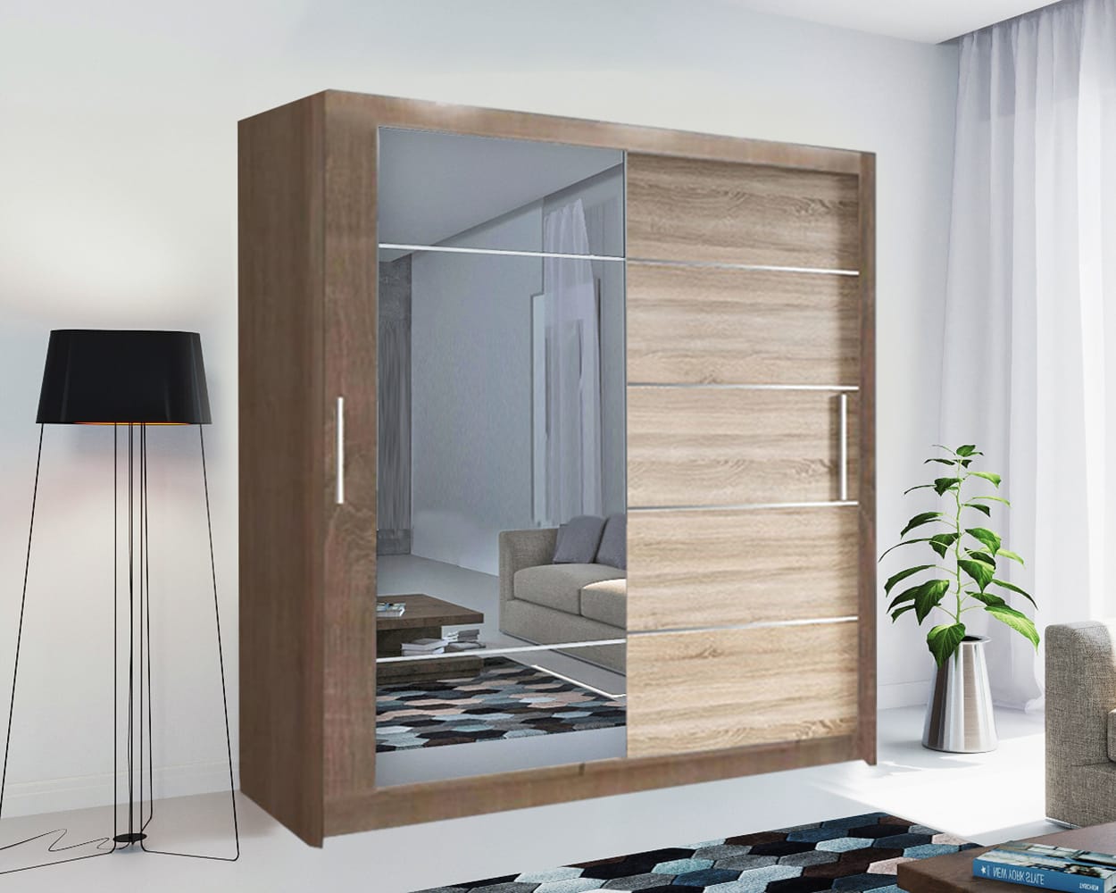 Lyon 150cm Sliding Door Wardrobe with Mirror – Modern Bedroom Storage