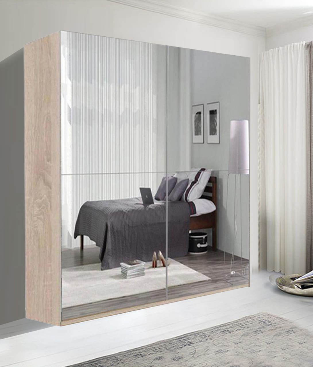 Modern Texas Sliding Door Wardrobe 150cm with Mirror Panels