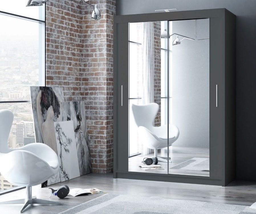 Modern Milan 120cm Sliding Mirror Wardrobe – Space Saving Closet