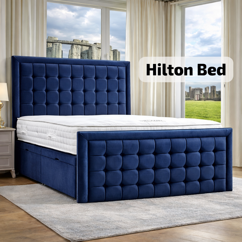 Hilton Ottoman Storage Bed with Mattress – Velvet Luxury Bed Frame UK