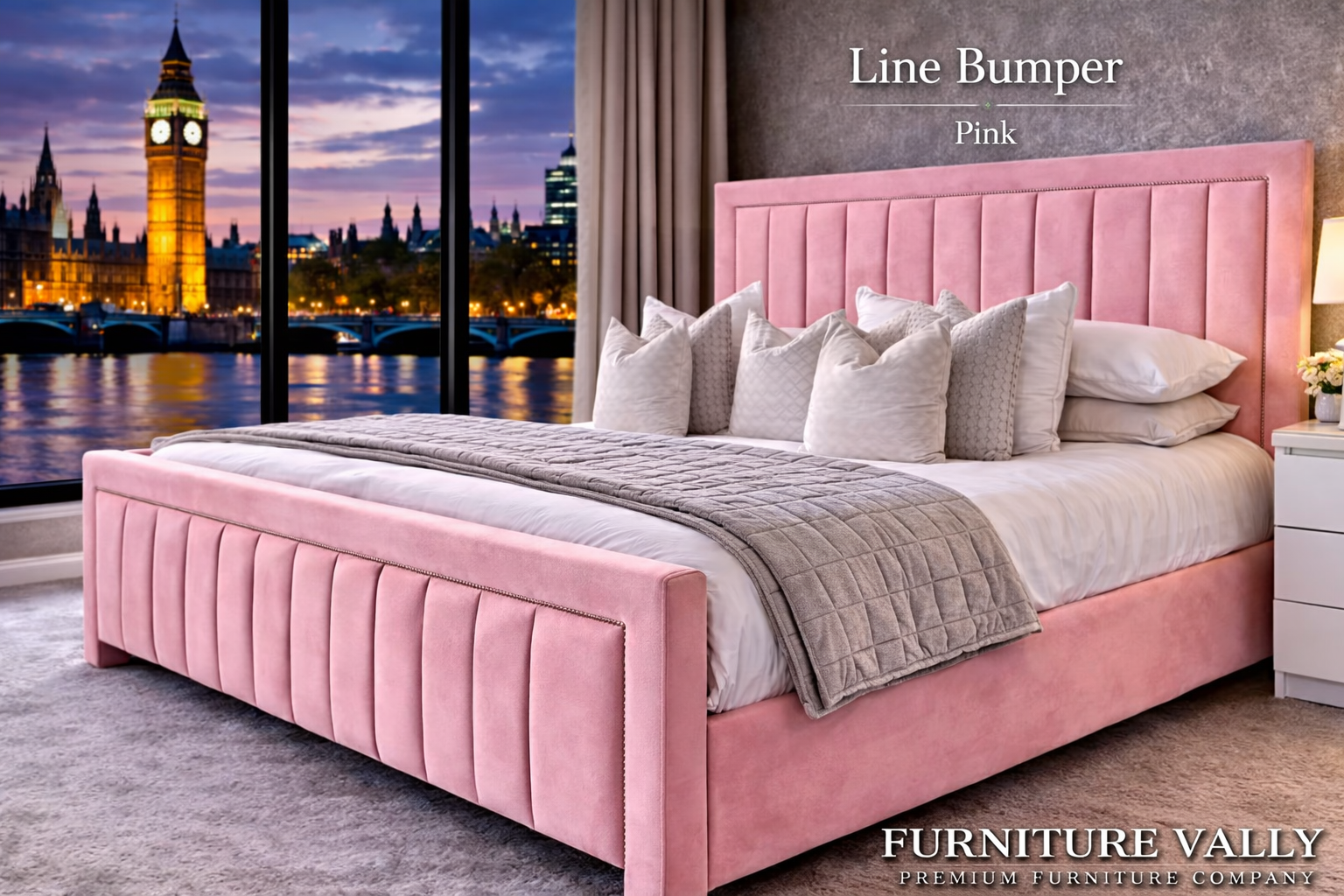 Line Bumper Bed – Luxury Vertical Panel Velvet Bed Frame UK