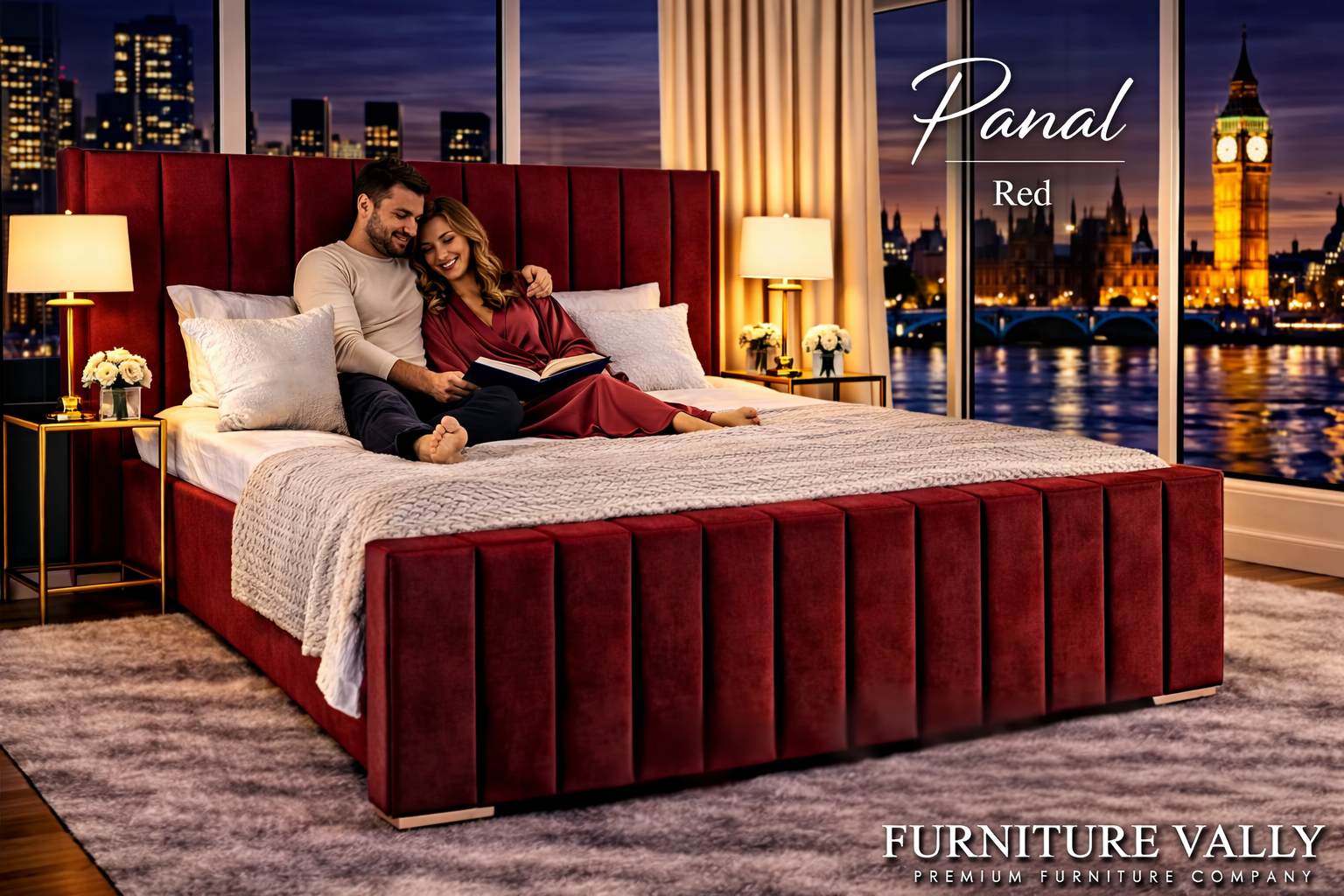 Panal Line Bed – Luxury Vertical Panel Velvet Bed Frame UK