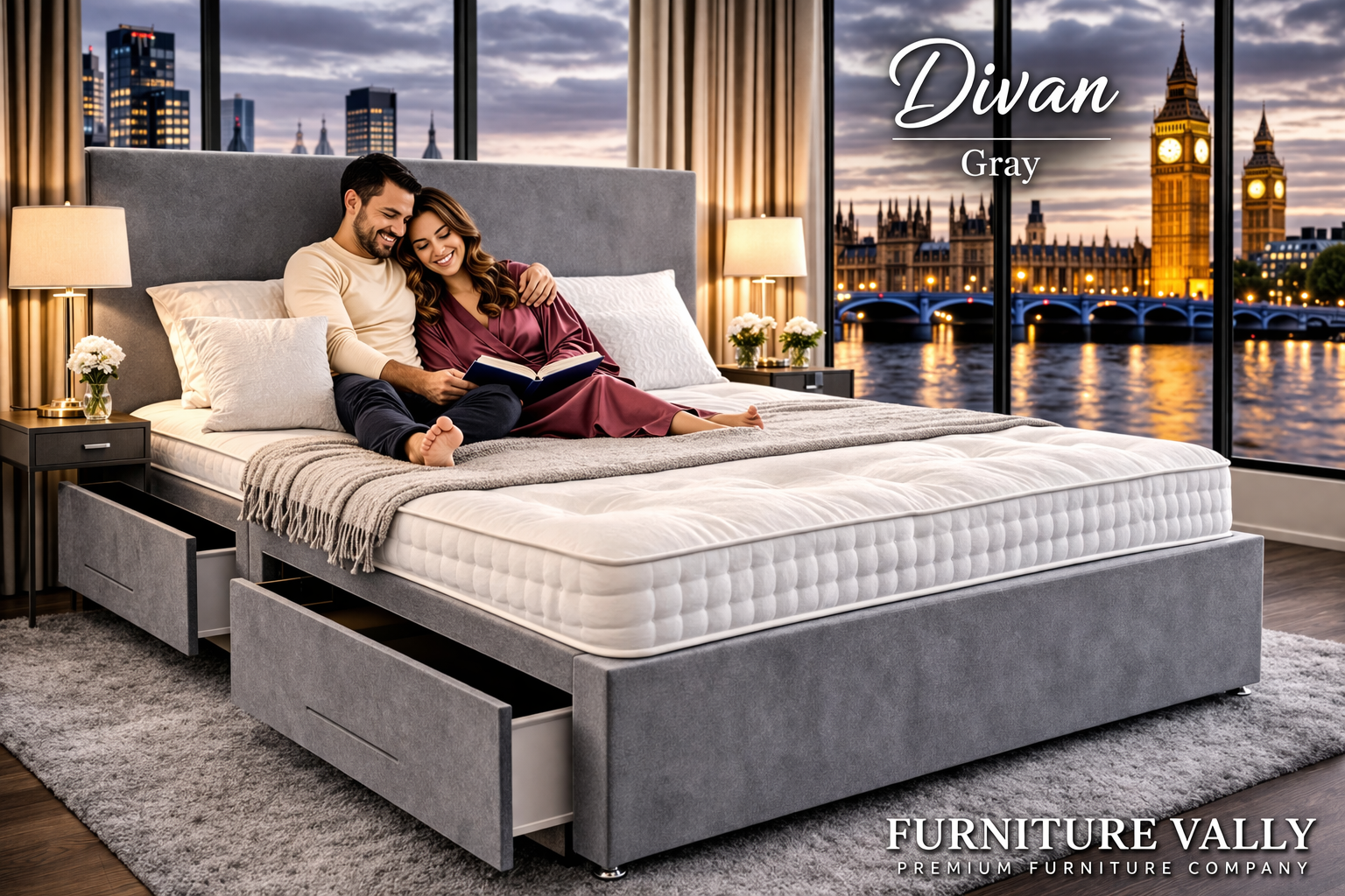 Divan Plain Headboard Bed – Modern Storage Velvet Divan Bed UK