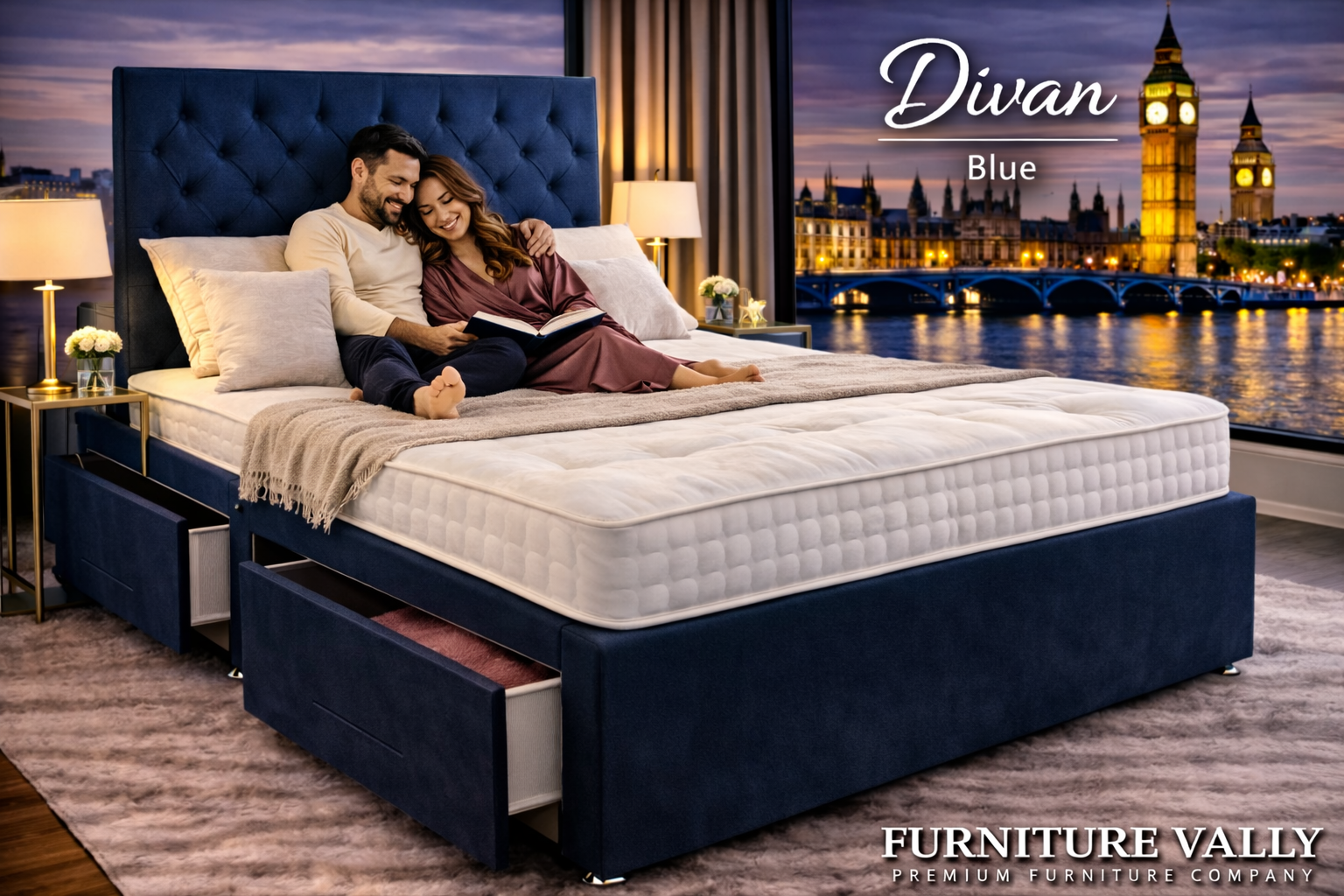 Divan Florida Tufted Headboard Bed – Luxury Velvet Storage Bed UK