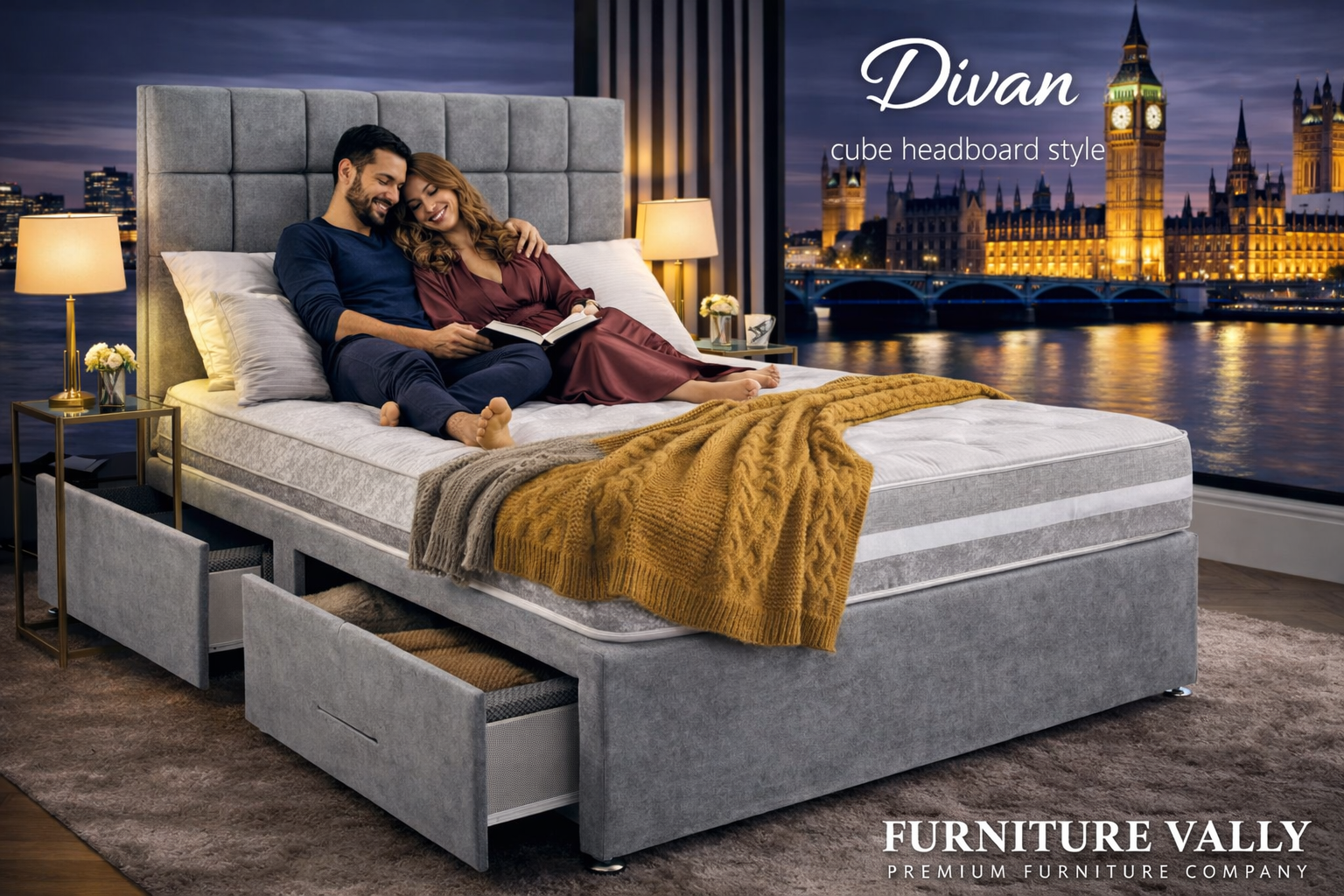 Divan Cube Panel Headboard Bed – Modern Storage Bed UK